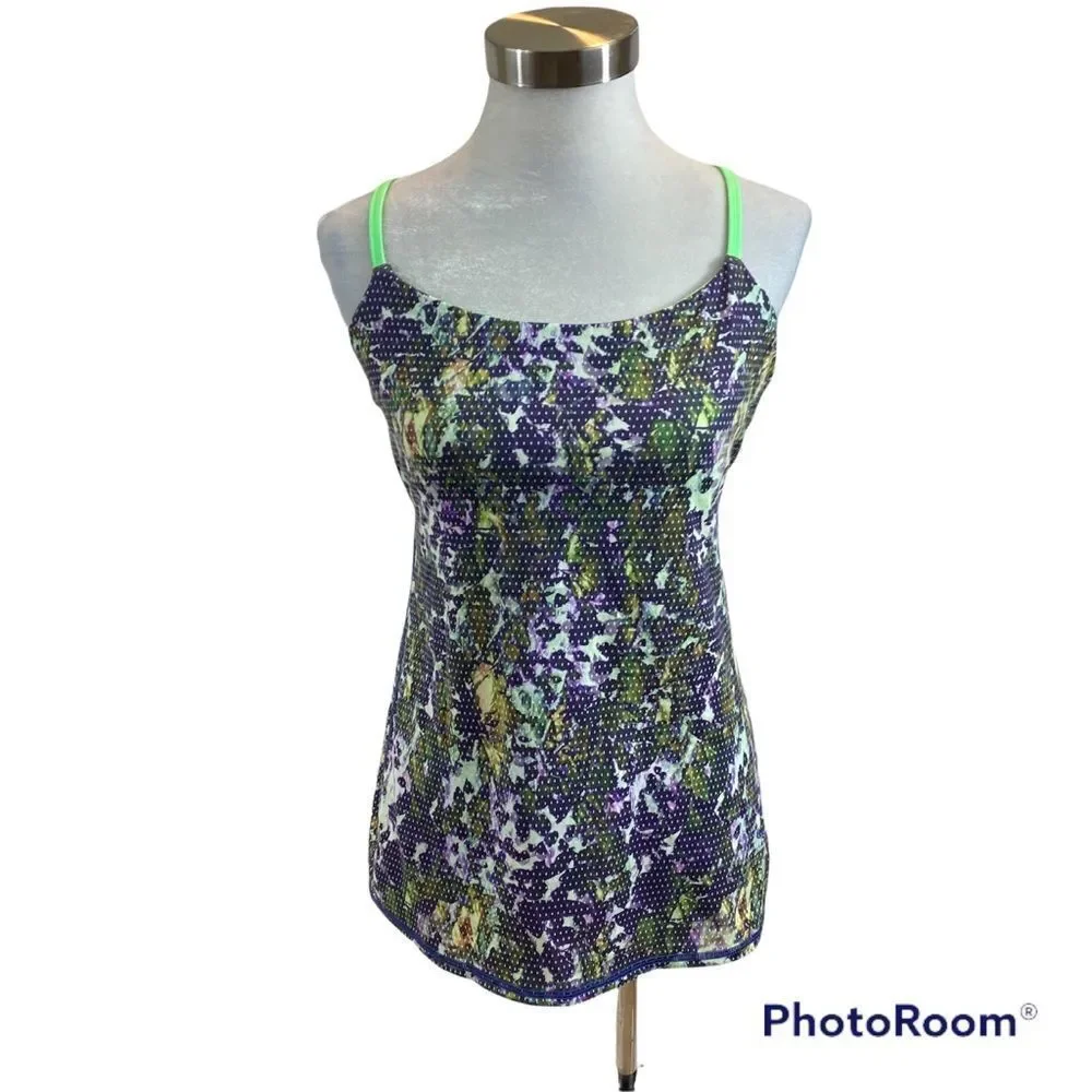 Lululemon Floral Sport White Multi/Pistachio Dancing‎ Warrior Activewear Top 8
